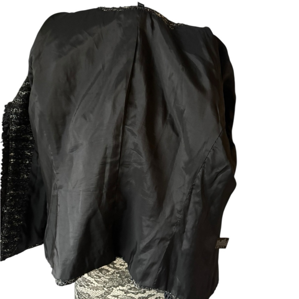 Lafayette 148 Black Tweed Ribbon Trim Open Front Blazer Black Size 14 - Picture 5 of 7